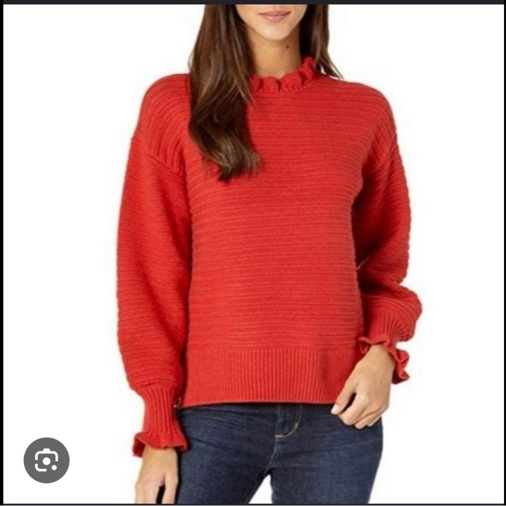 Madewell Red Ruffle Mock Neck Knit Sweater Size Small